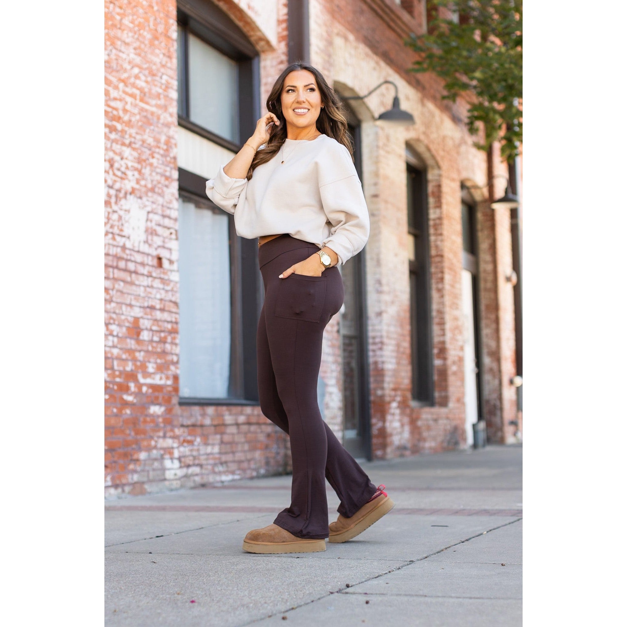 PreOrder | The Brandy - Brown Flare Leggings WITH POCKETS